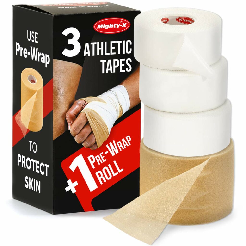 Summum Fit White Athletic Tape Extremely Strong: 8 Rolls + 2 Finger Tape.  Easy to Apply & No Sticky Residue. Sports Tape for Boxing, Football, BJJ
