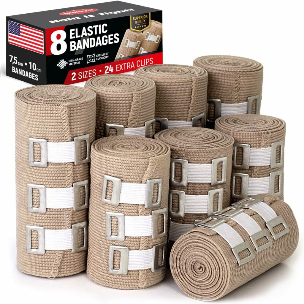 Premium Elastic Bandage Wrap - 2Pack + 4 Extra Clips - 4” Wide - [Extra  Long] - 9ft not Stretched - Compression Bandage Wrap