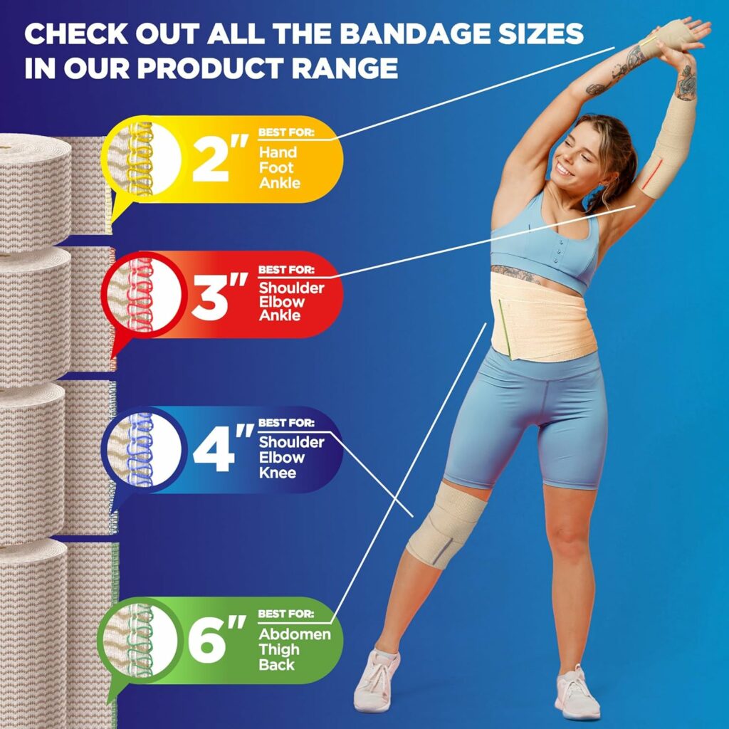 Premium Elastic Bandage Wrap - 2Pack + 4 Extra Clips - 4” Wide - [Extra  Long] - 9ft not Stretched - Compression Bandage Wrap
